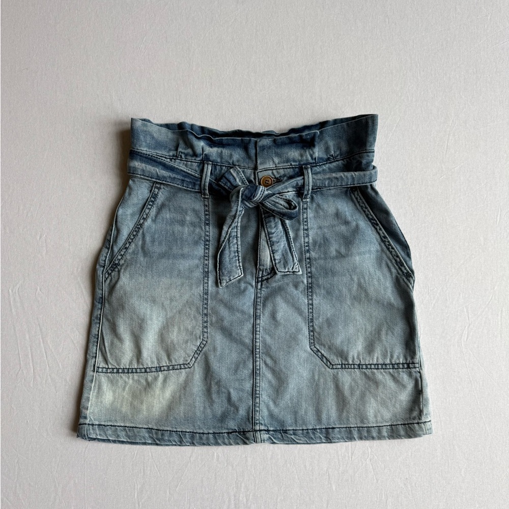 Free People Denim Jean Skirt With Tie Waist and Pockets